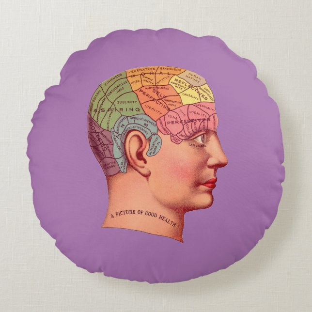  Phrenology Head Mind Brain Map Rond Kussen (Voorkant)