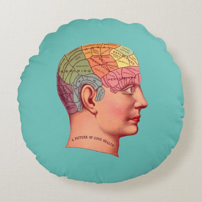  Phrenology Head Mind Brain Map Rond Kussen (Voorkant)