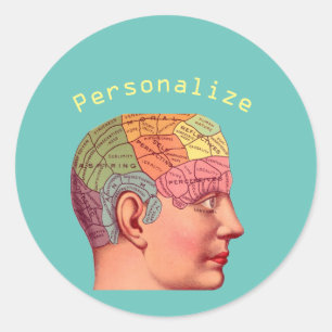  Phrenology Head Mind Brain Map Ronde Sticker