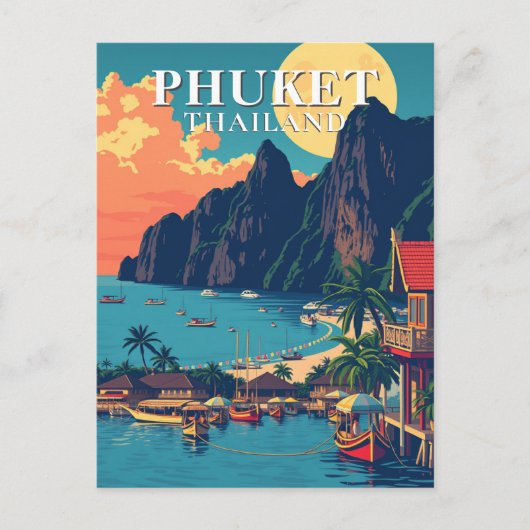 Phuket Thailand Beach Retro Art Briefkaart (Voorkant)