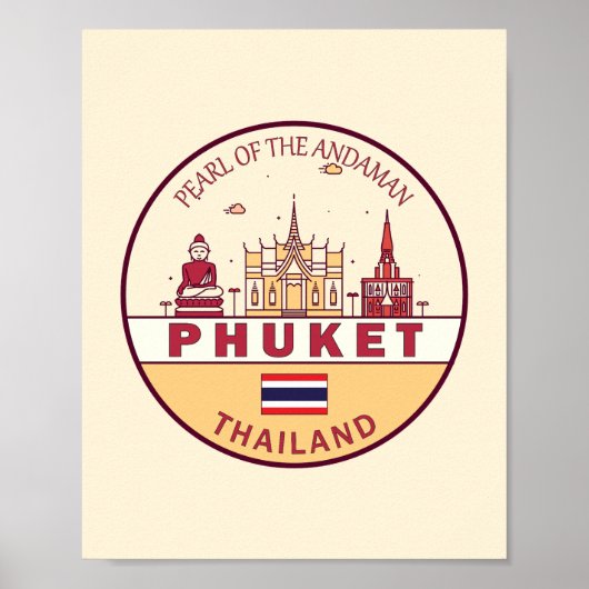 Phuket Thailand City Skyline Emblem Poster (Voorkant)