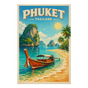 Phuket, Thailand, in een levendig retro reisgevoel Perfect Poster