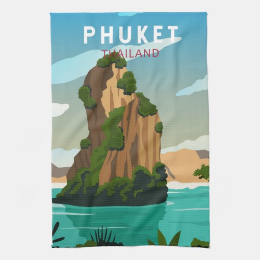 Phuket Thailand Retro Theedoek (Verticaal)