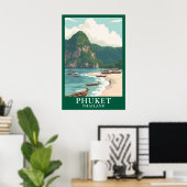 Phuket Thailand Vintage Travel Longtail Boat Beach Poster (Thuiskantoor)