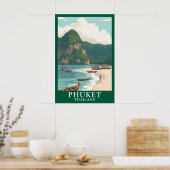 Phuket Thailand Vintage Travel Longtail Boat Beach Poster (Keuken)