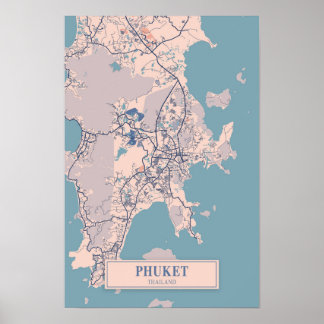 Phuket Thailand Winderige Stad Kaart Reizen Poster