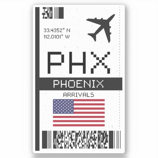 PHX Phoenix Boarding Pass - Reizen naar Arizona Sticker (Voorkant)