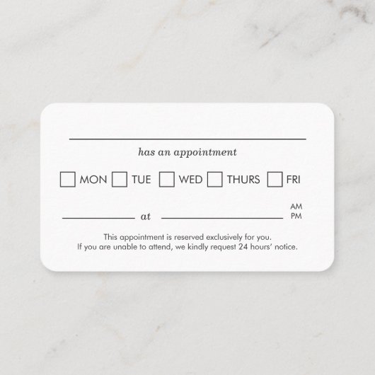 Physical Therapist Scheduling Reminder Visitekaartje (Achterkant)