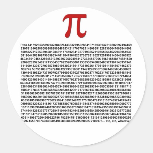 Pi = 3,141592653589 enz... wat dan ook! ronde sticker (Voorkant)