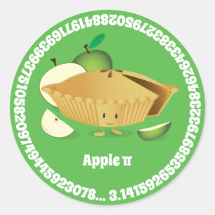 Pi Day Green Apple Pie Cartoon Character Numbers Ronde Sticker