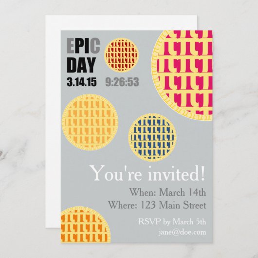 Pi Day Party Invitation Card - E*PI*C DAY 2015 (Devant / Derrière)