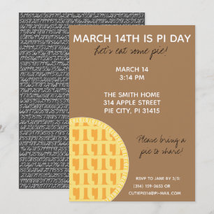 Pi Day Party Uitnodiging met Pi Cijfers op achterz
