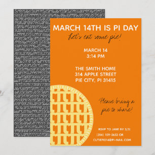 Pi Day Party Uitnodiging met Pi Cijfers op achterz
