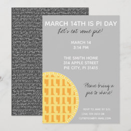Pi Day Party Uitnodiging met Pi Cijfers op achterz