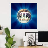 Pi Number on Earth - Math Blue poster (Bureau à domicile)