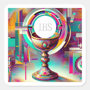 PI Stijl Eucharistische Communie Hostie en Kelk Vierkante Sticker