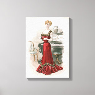 Pianist  Edwardian Mode Illustratie Canvas Afdruk