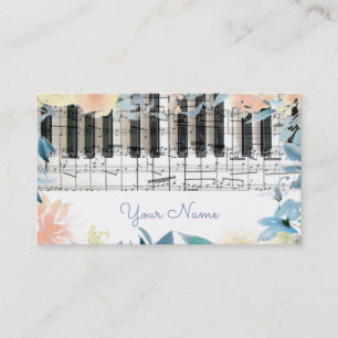 Pianist Keyboard en waterverf Flowers Border Visitekaartje