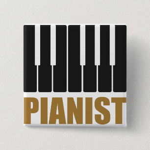 Pianist Modern Typografie Vierkante Button 5,1 Cm