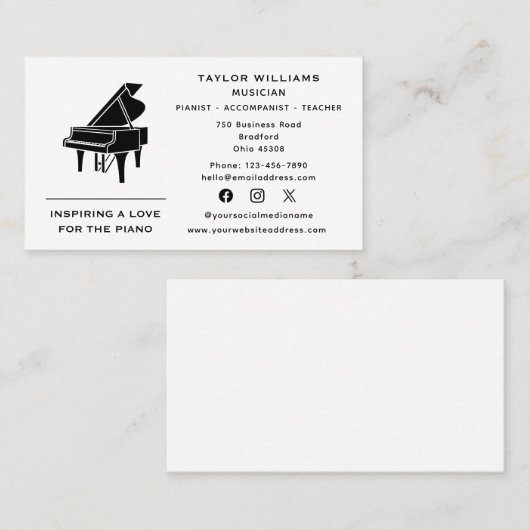 Pianist Piano Leraar Begeleider Fun Social Media Visitekaartje (Voorkant / Achterkant)