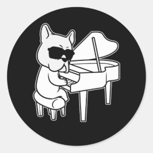 Pianist Piano Player-hond met piano Ronde Sticker
