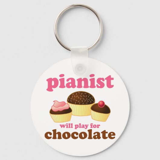 Pianist zal voor chocolade spelen sleutelhanger (Voorkant)