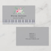 pianiste bouquet rose et carte de visite gris (Devant / Derrière)