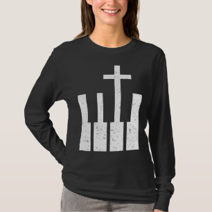 Piano-achterkant religie muzikanten t-shirt