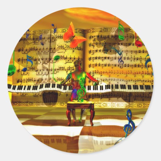 Piano art ronde sticker (Voorkant)