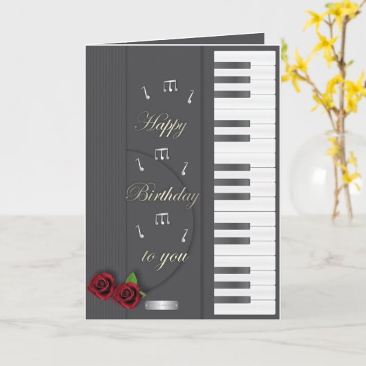 Piano carte d'anniversaire noir (Fleur jaune)