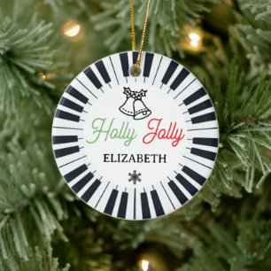 Piano Circle Key Holly Jolly Pianist Kerstmis Keramisch Ornament
