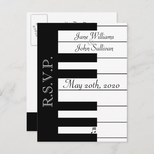 Piano Clavier Musique Mariage RSVP Carte Postale (Devant / Derrière)