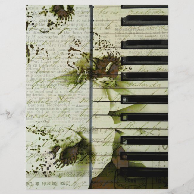  piano- en witte orchideeën op oud papier (Voorkant)