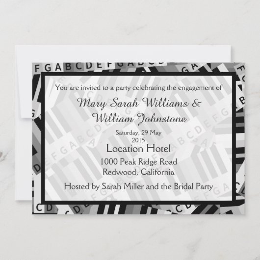 Piano Engagement Party Invitation noire et blanche (Devant)
