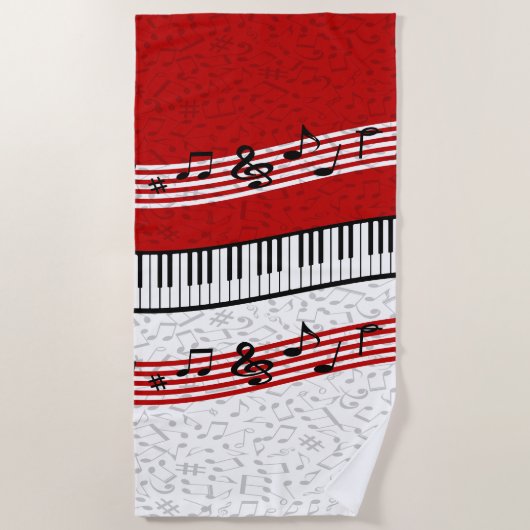 Piano et musique partition rouge serviette de plag (Devant)