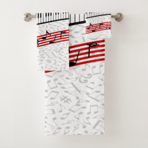 Piano et musique score de bain rouge serviette ens
