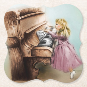 Piano Girl Shaped Onderzetter, elegante kunst Kartonnen Onderzetters