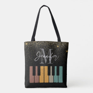 Piano Glitter Goud Monogram Naam Gepersonaliseerd Draagtas
