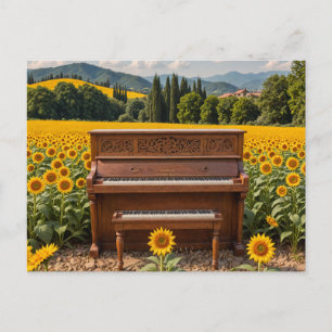 Piano in de zonnebloemen briefkaart