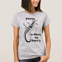 Piano is waar mijn hart Humoureuze T-shirt