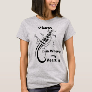 Piano is waar mijn hart Humoureuze T-shirt