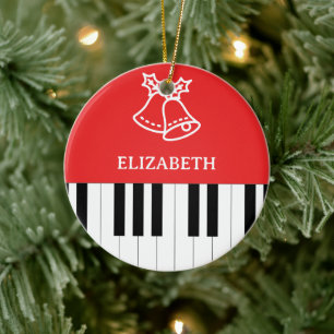 Piano Key Jingle Bell Kerst Rood Keramisch Ornament