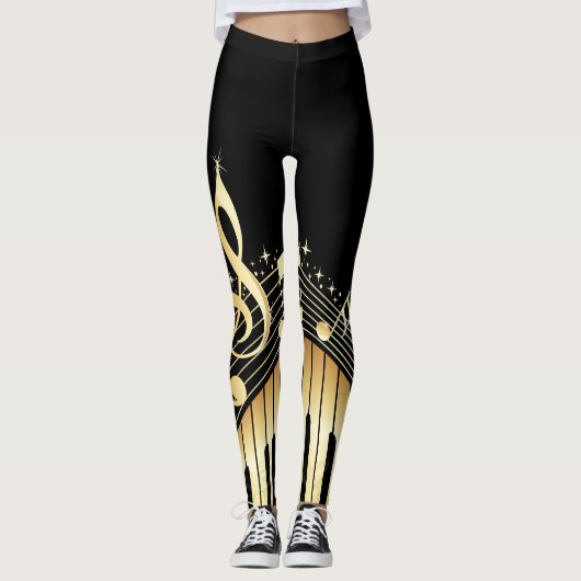 Piano Key Musical Notes Gold Music Leggings (Voorkant)