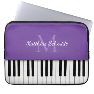 Piano Keyboard Monogrammed Personalized Paars Laptop Sleeve