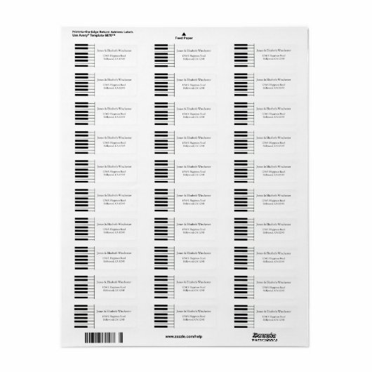 Piano Keys Adresetiketten Etiket (Full Sheet)