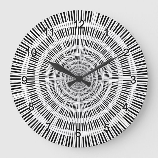 Piano Keys Black en White Large Clock Grote Klok (Voorkant)