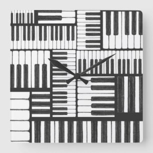 Piano Keys Black en White Wall Clock Vierkante Klok