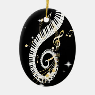 Piano Keys en Golden Muzieknoten Keramisch Ornament