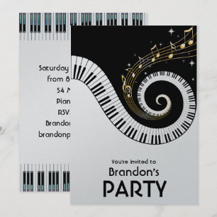 Piano Keys et Gold Music Invitations Métalliques