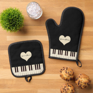 Piano Keys Hart Gepersonaliseerde Tekst Ovenwant & Pannenlap Set